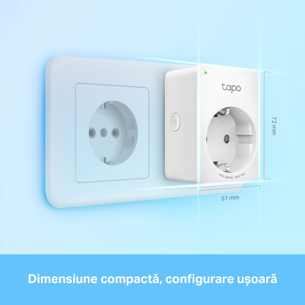 PRIZA inteligenta TP-LINK, Schuko x 1, cu monitorizarea energiei, conectare prin Schuko (T), 16 A, programare prin smartphone, Bluetooth, WiFi, alb "Tapo P110(2-pack)"