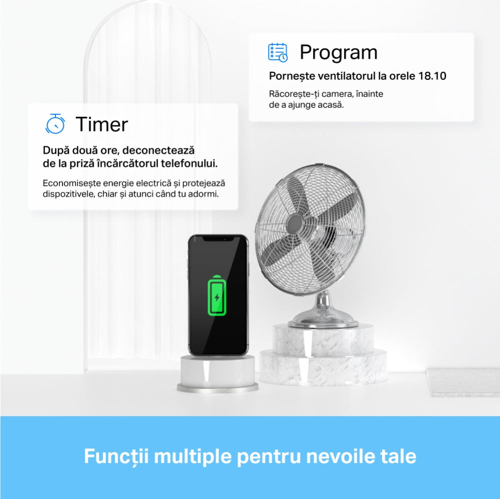 PRIZA inteligenta TP-LINK, Schuko x 1, cu monitorizarea energiei, conectare prin Schuko (T), 16 A, programare prin smartphone, Bluetooth, WiFi, alb "Tapo P110(2-pack)"