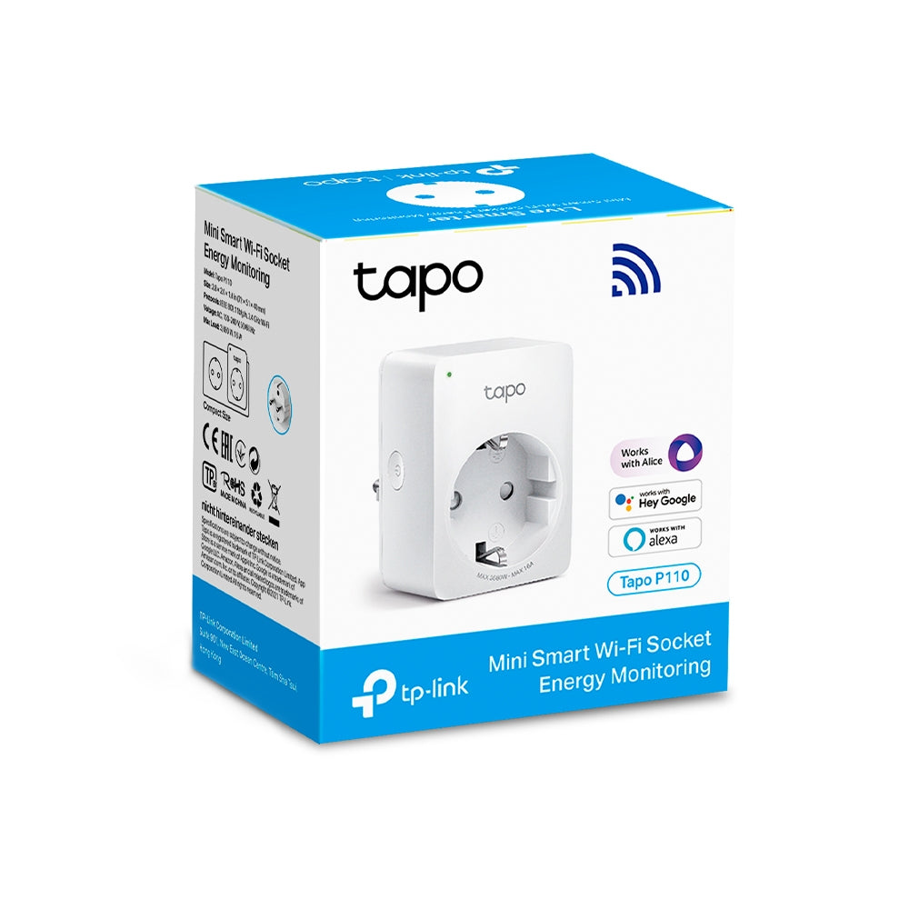 PRIZA inteligenta TP-LINK, Schuko x 1, cu monitorizarea energiei, conectare prin Schuko (T), 16 A, programare prin smartphone, Bluetooth, WiFi, alb "Tapo P110(2-pack)"