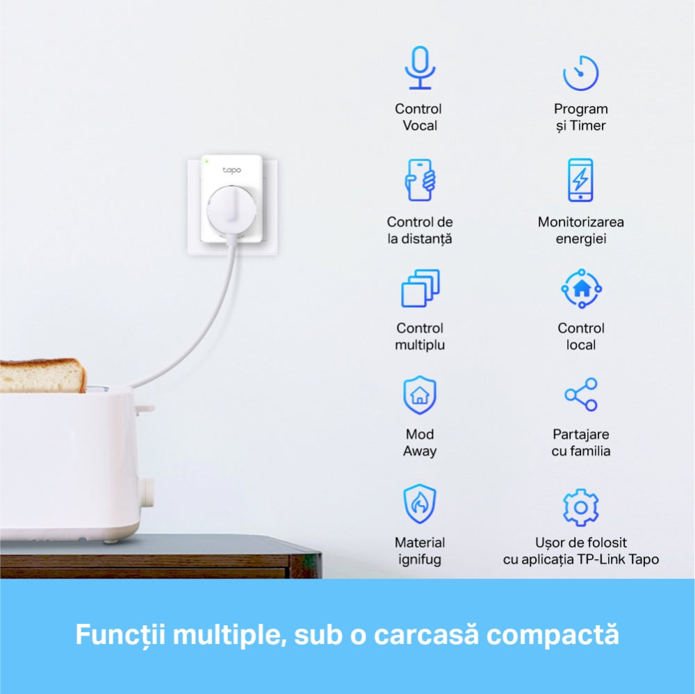 PRIZA inteligenta TP-LINK, Schuko x 1, cu monitorizarea energiei, conectare prin Schuko (T), 16 A, programare prin smartphone, Bluetooth, WiFi, alb "Tapo P110(4-pack)"