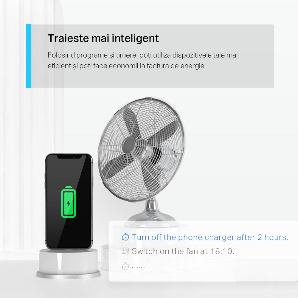 PRIZA inteligenta TP-LINK design compact, Schuko x 1, cu monitorizarea energiei, conectare prin Schuko (T), 16 A, programare prin smartph, BT, WiFi, alb "Tapo P115(1-pack)"