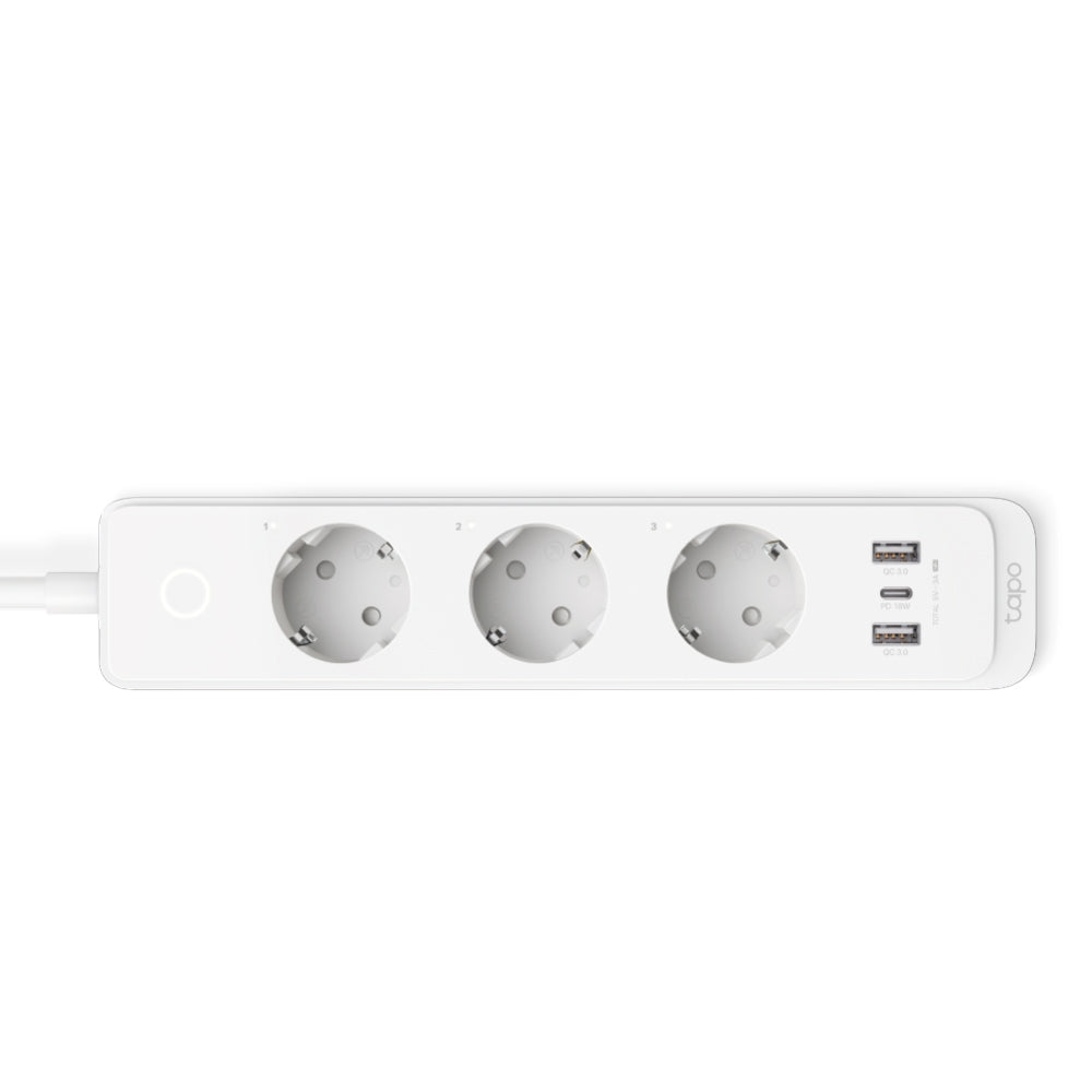 PRELUNGITOR inteligent TP-LINK, Schukox3, USB x 2, USB Type-C x 1, lung cablu 1.5m,monitorizarea energiei, conec Schuko (T), 10 A,prog prin smartph, BT, WiFi, alb "Tapo P300"
