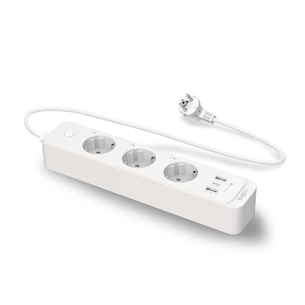 PRELUNGITOR inteligent TP-LINK, Schukox3, USB x 2, USB Type-C x 1, lung cablu 1.5m,monitorizarea energiei, conec Schuko (T), 10 A,prog prin smartph, BT, WiFi, alb "Tapo P300"