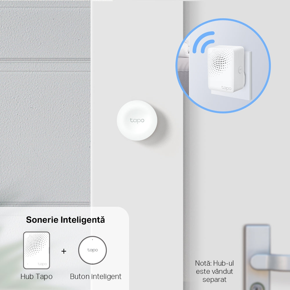 BUTON inteligent TP-LINK, necesita hub Tapo H100 pentru functionare, programare prin smartphone aplicatia Tapo, 1 x baterie CR2032, WiFi, alb "Tapo S200B"