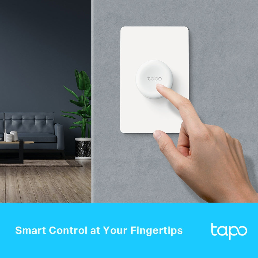 INTRERUPATOR inteligent TP-LINK, necesita hub Tapo H100 pentru functionare, 1 comutator, programare prin smartphone aplicatia Tapo, 1 x baterie CR2032, WiFi, alb "Tapo S200D"