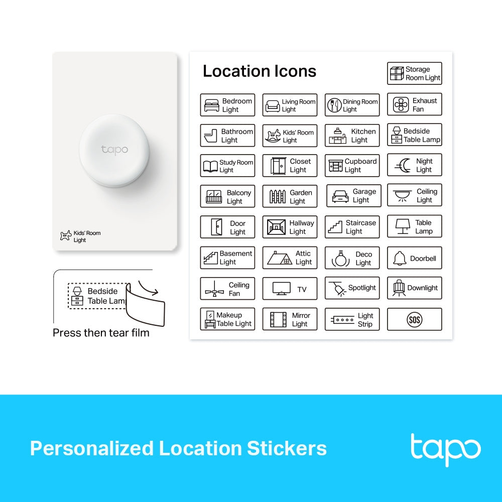 INTRERUPATOR inteligent TP-LINK, necesita hub Tapo H100 pentru functionare, 1 comutator, programare prin smartphone aplicatia Tapo, 1 x baterie CR2032, WiFi, alb "Tapo S200D"
