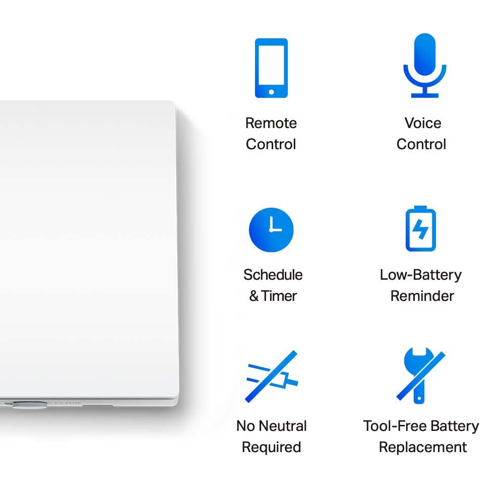 INTRERUPATOR inteligent TP-LINK, necesita hub Tapo H100 pentru functionare, programare prin smartphone aplicatia Tapo, 2 x baterii AAA, WiFi, alb "Tapo S210"