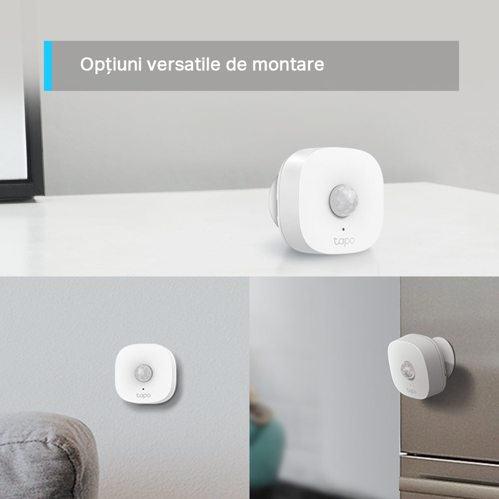 SENZOR SMART de miscare TP-LINK, necesita hub Tapo H100 pentru functionare, raza pana la 7m, programare prin smartphone aplicatia Tapo, 1xbaterii CR2450, WiFi, alb "Tapo T100"