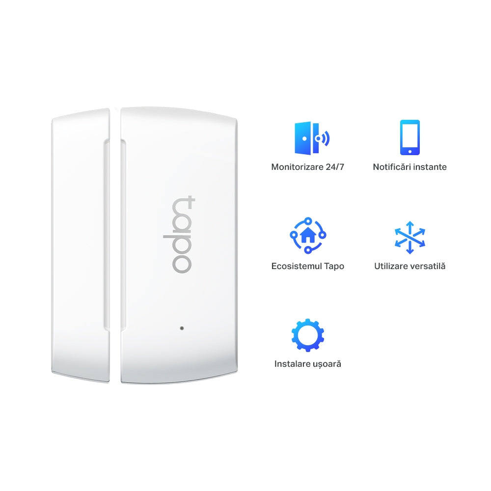 SENZOR SMART de miscare TP-LINK, necesita hub Tapo H100 ptr functionare, securitate pentru ferestre si usi, progr smartph aplic Tapo, 1xbaterii CR2450, WiFi, alb "Tapo T110"