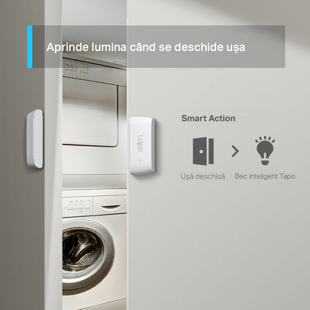 SENZOR SMART de miscare TP-LINK, necesita hub Tapo H100 ptr functionare, securitate pentru ferestre si usi, progr smartph aplic Tapo, 1xbaterii CR2450, WiFi, alb "Tapo T110"