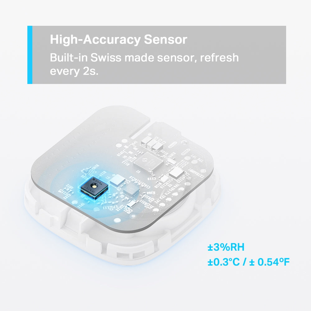 SENZOR SMART de temperatura si umiditate TP-LINK, necesita hub Tapo H100 pentru functionare, programare prin smartphone aplicatia Tapo, 1xbaterii CR2450, WiFi, alb "Tapo T310"