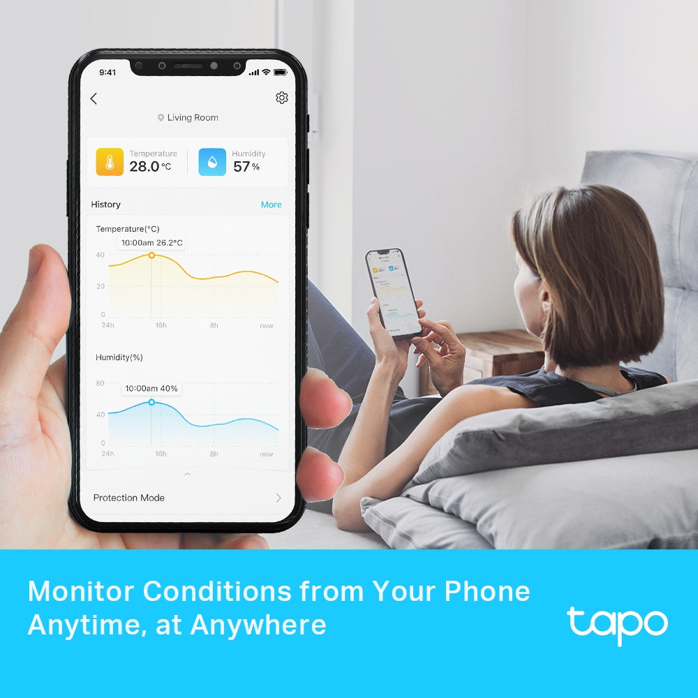SENZOR SMART de temp si umiditate TP-LINK, necesita hub Tapo H100 ptr functionare,programare prin smartph aplic Tapo,display 2.7" E-ink, 2xbaterii AAA,WiFi, alb "Tapo T315"