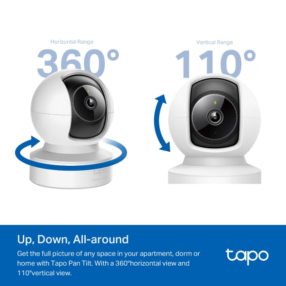 CAMERA IP TP-LINK, cube, pt. interior, wireless + 1×10/100 Mbps RJ45, dist. IR 12 m, rotatie 360 grade, 4 MP, 2K QHD (2560 × 1440 MP), microfon, carcasa plastic, slot SD card, "Tapo C222"