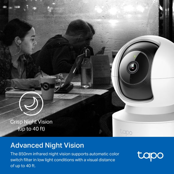 CAMERA IP TP-LINK, cube, pt. interior, wireless + 1×10/100 Mbps RJ45, dist. IR 12 m, rotatie 360 grade, 4 MP, 2K QHD (2560 × 1440 MP), microfon, carcasa plastic, slot SD card, "Tapo C222"