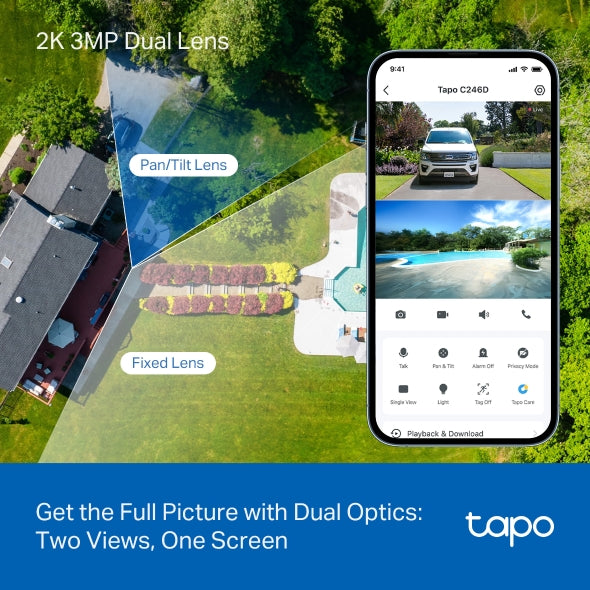 CAMERA IP TP-LINK, wireless, doua lentile, cube, pt. interior/exterior, dist. IR 12 m, tip lentila fixa 6 mm, 2304 × 1296 px, microfon, carcasa plastic, slot SD card, "Tapo C246D"