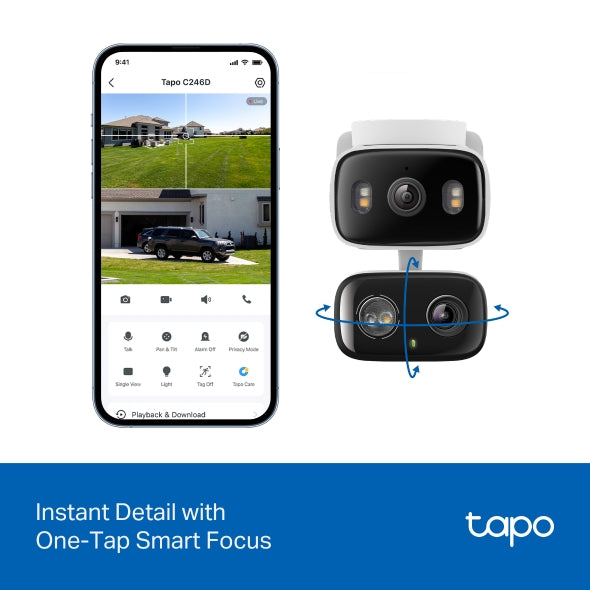 CAMERA IP TP-LINK, wireless, doua lentile, cube, pt. interior/exterior, dist. IR 12 m, tip lentila fixa 6 mm, 2304 × 1296 px, microfon, carcasa plastic, slot SD card, "Tapo C246D"