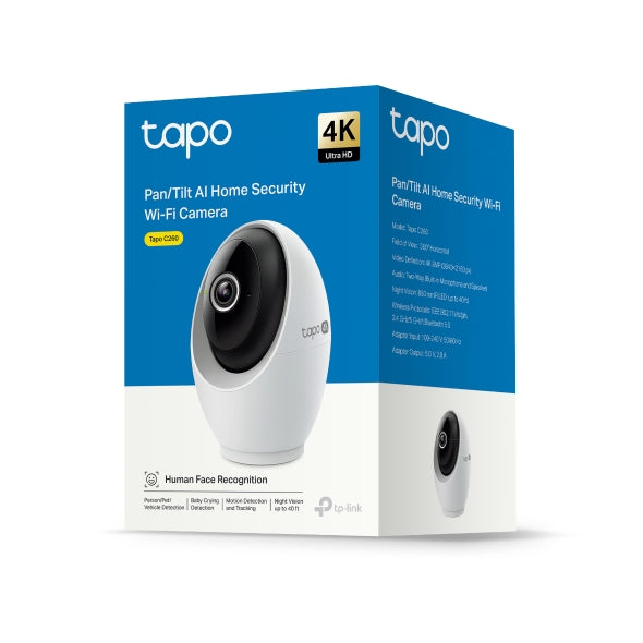 CAMERA IP TP-LINK, wireless, cube, pt. interior, dist. IR 9 m, tip lentila fixa 4 mm, 4K 8MP (3840 × 2160 px), microfon, carcasa plastic, slot SD card, "Tapo C260"