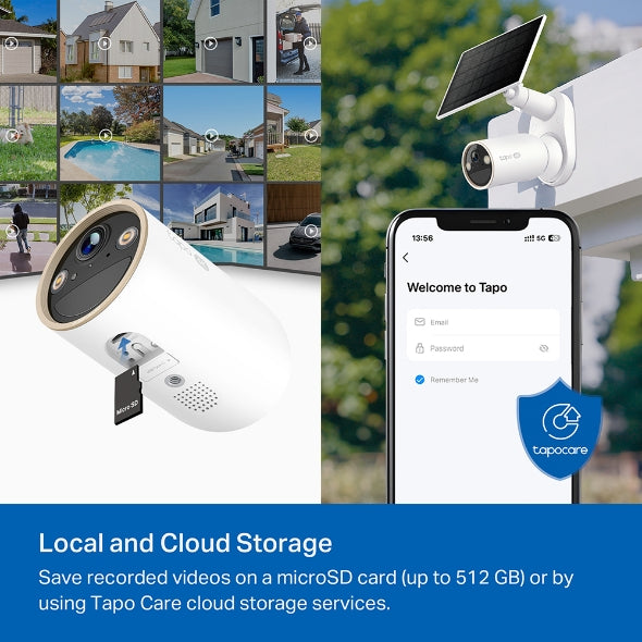 CAMERA IP TP-LINK + PANOU SOLAR, wireless, bullet, pt.exterior, dist. IR 9 m, tip lentila fixa 4 mm, 4K 8MP (3840 × 2160 px), acumulator inclus, microfon, carcasa plastic, slot SD card, "Tapo C460 KIT"