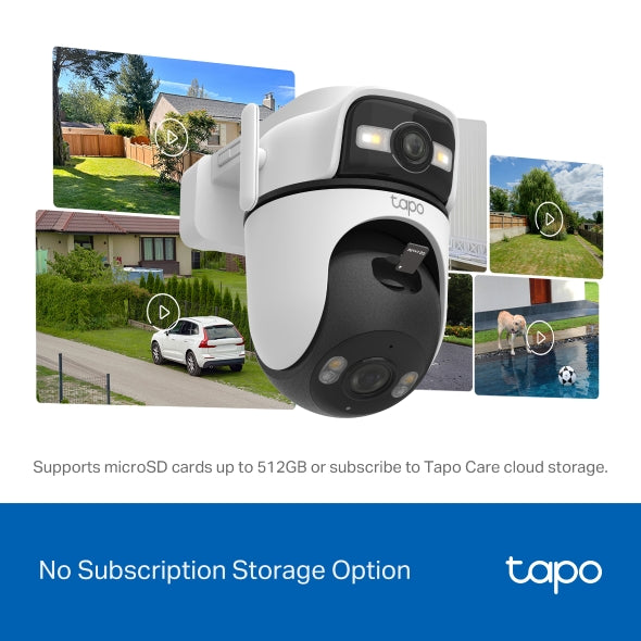 CAMERA IP TP-LINK, wireless, cube, pt. exterior, obiectiv dual si functie pan/tilt, dist. IR 9 m, tip lentila fixa 4 mm, 2 x 2K 3 Mpx, microfon, carcasa metalica, slot SD card, "Tapo C545D"