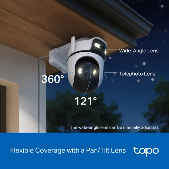 CAMERA IP TP-LINK, wireless, cube, pt. exterior, obiectiv dual si functie pan/tilt, dist. IR 9 m, tip lentila fixa 4 mm, 2 x 2K 3 Mpx, microfon, carcasa metalica, slot SD card, "Tapo C545D"