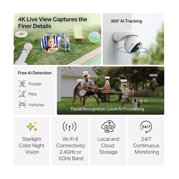 CAMERA IP TP-LINK, wireless + 1 x RJ-45, turret, pt.exterior, dist. IR 9 m, tip lentila fixa 4 mm, 4K 8MP (3840 × 2160 px), microfon, carcasa plastic, slot SD card, "Tapo C560WS"