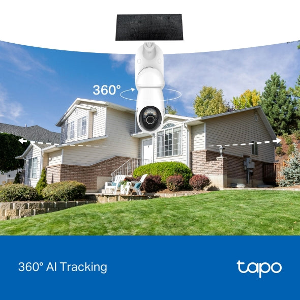 CAMERA IP TP-LINK + PANOU SOLAR, wireless, turret, pt.exterior, dist. IR 9 m, tip lentila fixa 4 mm, 4K 8MP (3840 × 2160 px), microfon, carcasa plastic, slot SD card, "Tapo C660 KIT"