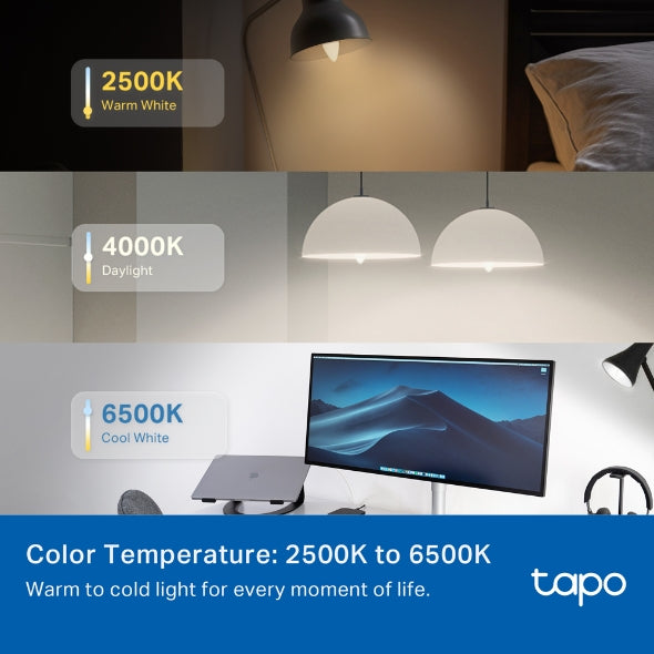 BEC LED wireless TP-LINK, 470lm, 40W, E14, intens reglabila, ctr prin smartph.cu apl.Tapo, ajustare auto a luminii in fct. de mom zilei- diferite culori "Tapo L430C"