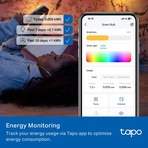 BEC LED wireless TP-LINK, 470lm, 40W, E14, intens reglabila, ctr prin smartph.cu apl.Tapo, ajustare auto a luminii in fct. de mom zilei- diferite culori "Tapo L430C"