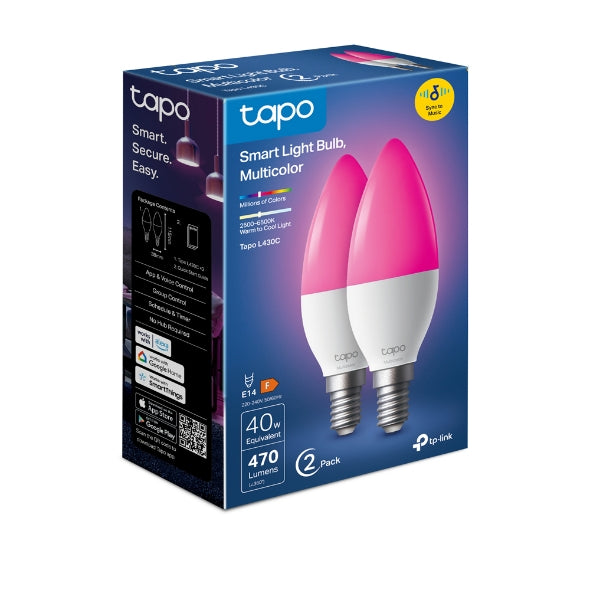 BEC LED wireless TP-LINK, 470lm, 40W, E14, intens reglabila, ctr prin smartph.cu apl.Tapo, ajustare auto a luminii in fct. de mom zilei- diferite culori "Tapo L430C"