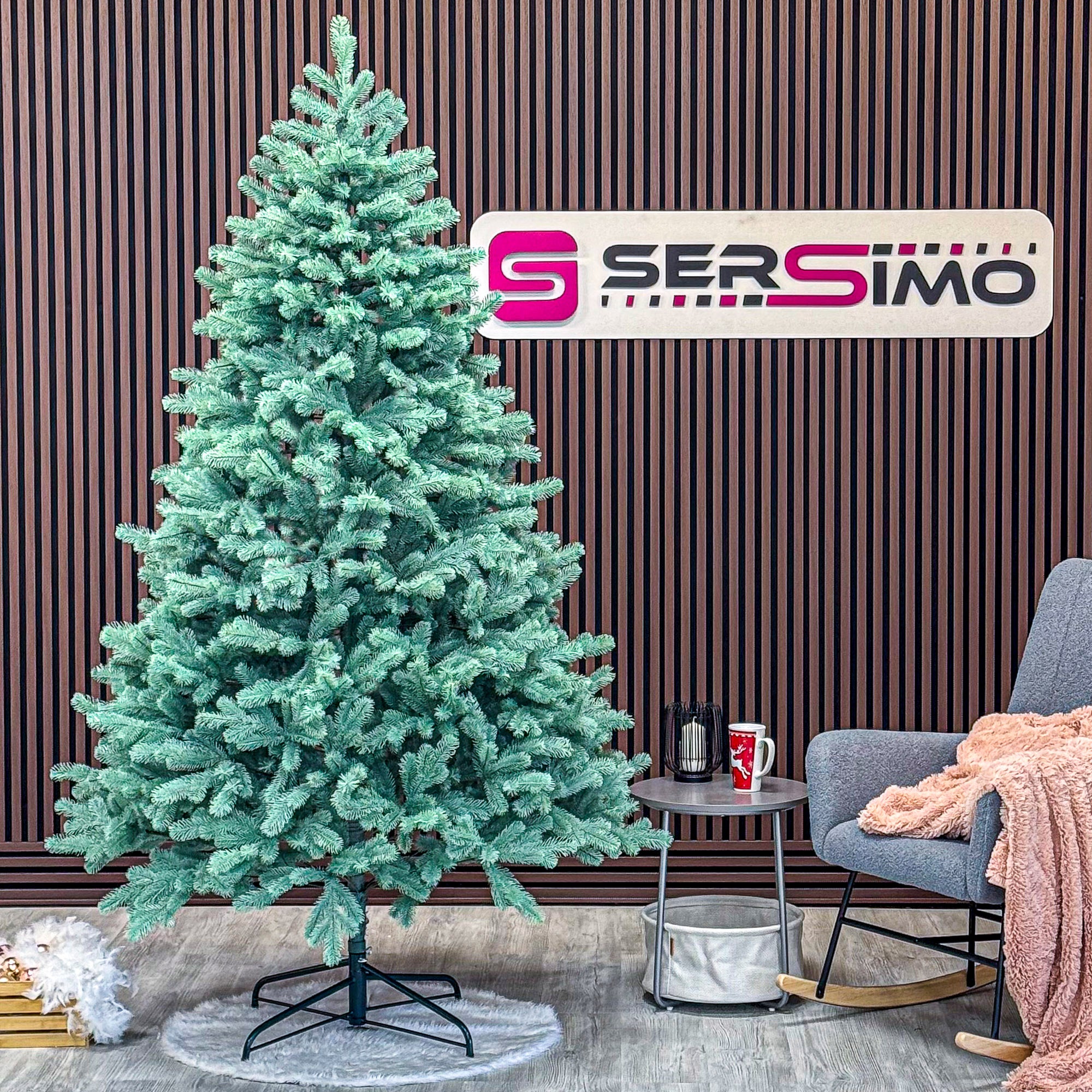 Brad artificial Christmas Deluxe by Sersimo, Kovalivska argintiu, 3D, 230 cm