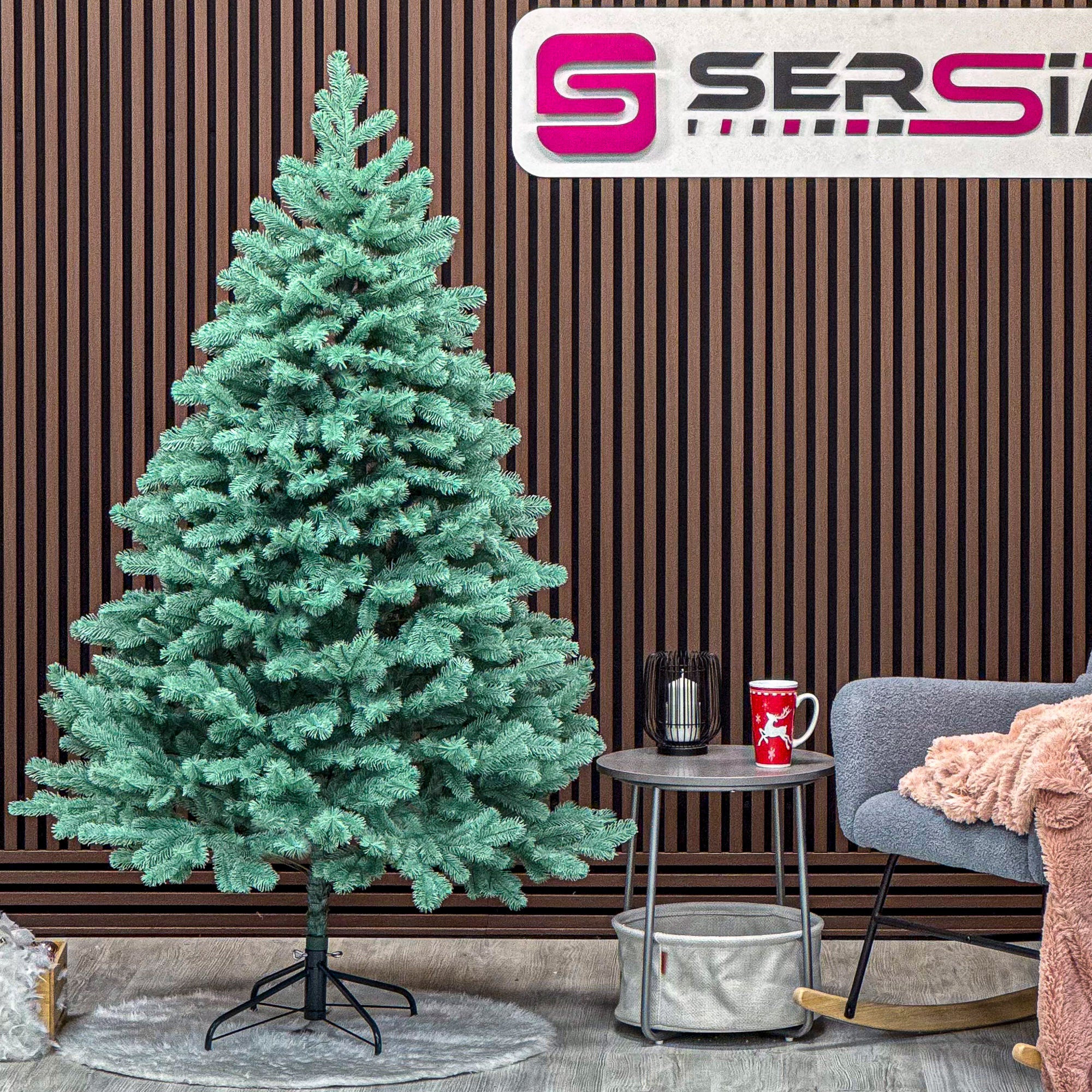 Brad artificial Christmas Deluxe by Sersimo, Kovalivska argintiu, 3D, 180 cm