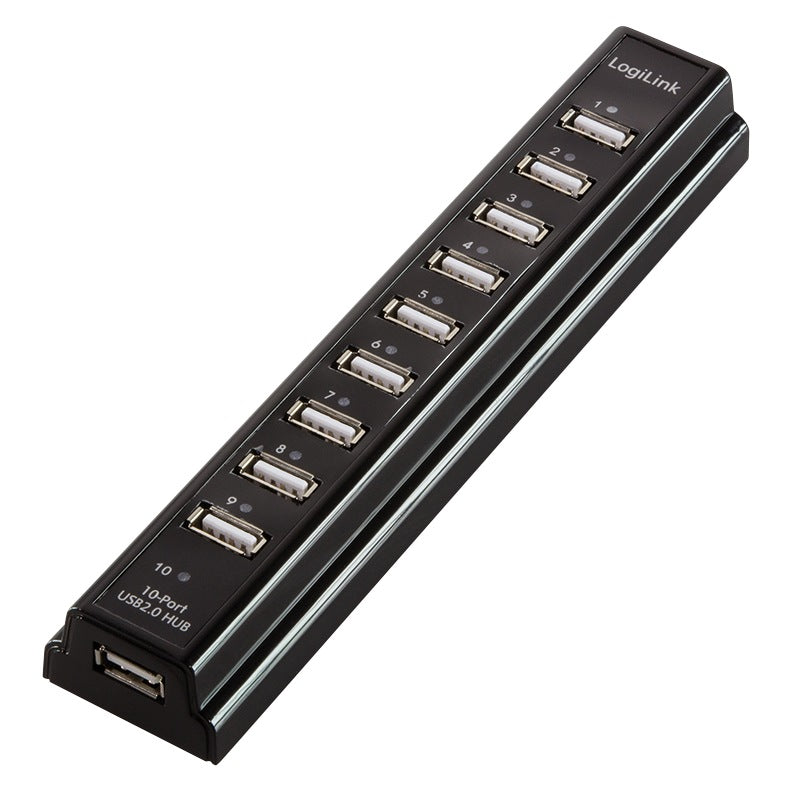 HUB extern LOGILINK, porturi USB: USB 2.0 x 10, conectare prin USB 2.0, alimentare retea 220 V, negru, "UA0096"