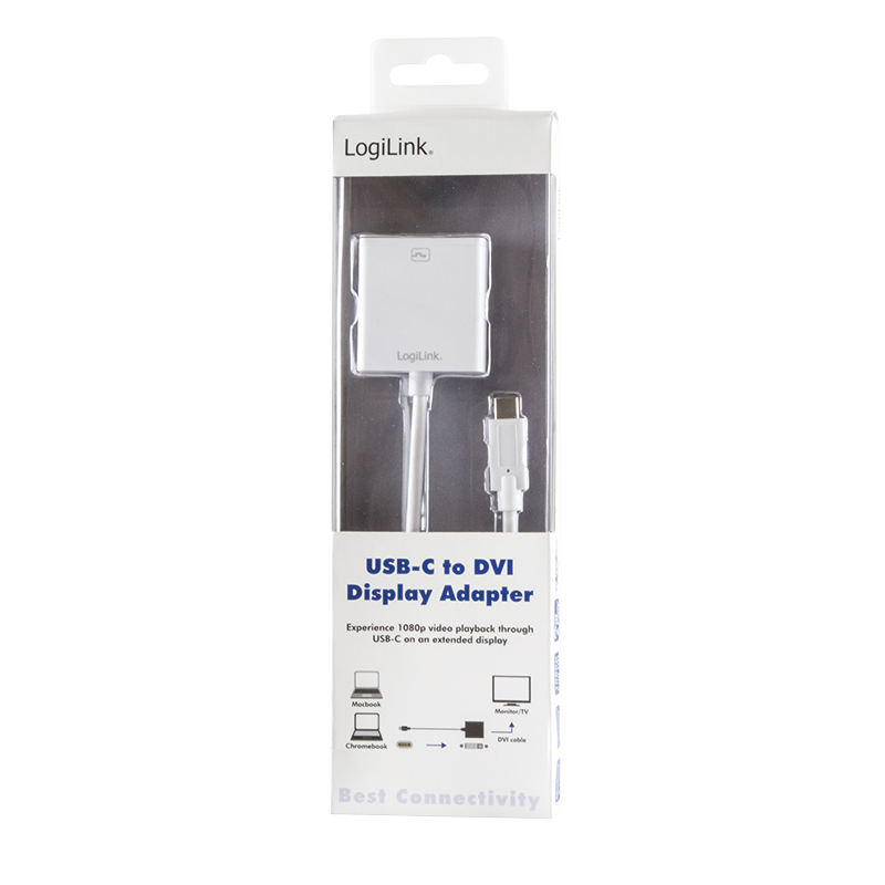 ADAPTOR video LOGILINK, adaptor USB-C (T) la DVI-I DL (M) 24+5pin, 0.15m, conectori nichelati, rezolutie maxima Full HD (1920 x 1200), plastic, dublu ecranaj, alb, "UA0245A"
