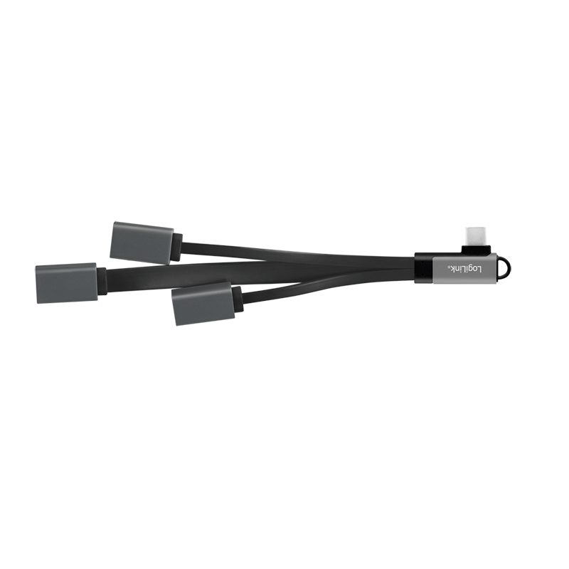 HUB extern LOGILINK, porturi USB: USB 2.0 x 2 + USB 3.0 x 1, conectare prin USB-C 3.2 Gen1 90 grade, 0.15m flat, aluminiu, ecranaj, negru-gri, "UA0361"
