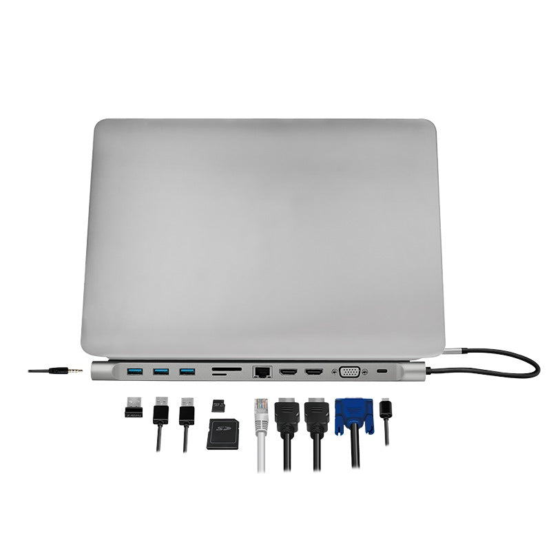 DOCKING Station LOGILINK universal, conectare PC USB TYPE-C 3.2, USB 3.0 x 3, porturi video VGA x 1, HDMI x 2, RJ-45, card reader, PD 3.0 pana la 100W, argintiu, "UA0373"