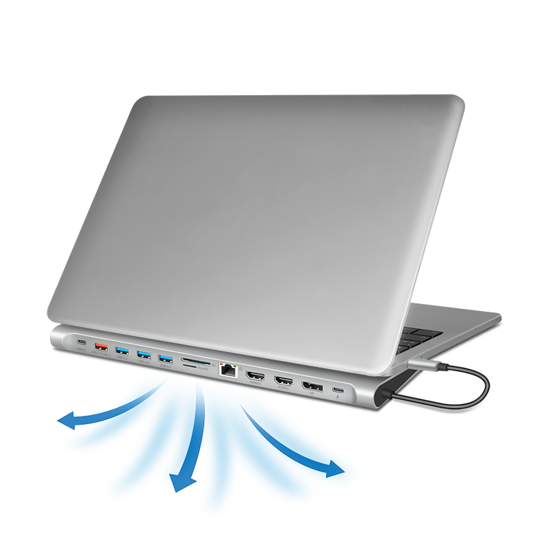 DOCKING Station LOGILINK universal, conectare PC USB TYPE-C 3.2, USB-C PD x 1, USB-C x 1, USB-A 3.0 x 3, porturi video DP x 1, HDMI x 2, RJ-45, 3.5mm x 1, card reader, PD 3.0 pana la 100W, argintiu, "UA0411"