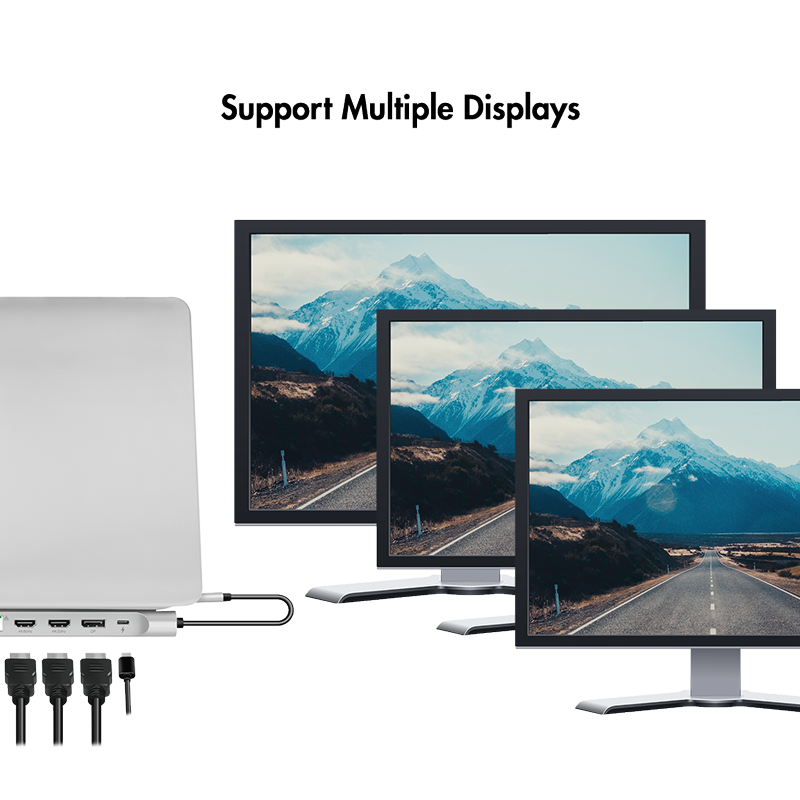 DOCKING Station LOGILINK universal, conectare PC USB TYPE-C 3.2, USB-C PD x 1, USB-C x 1, USB-A 3.0 x 3, porturi video DP x 1, HDMI x 2, RJ-45, 3.5mm x 1, card reader, PD 3.0 pana la 100W, argintiu, "UA0411"