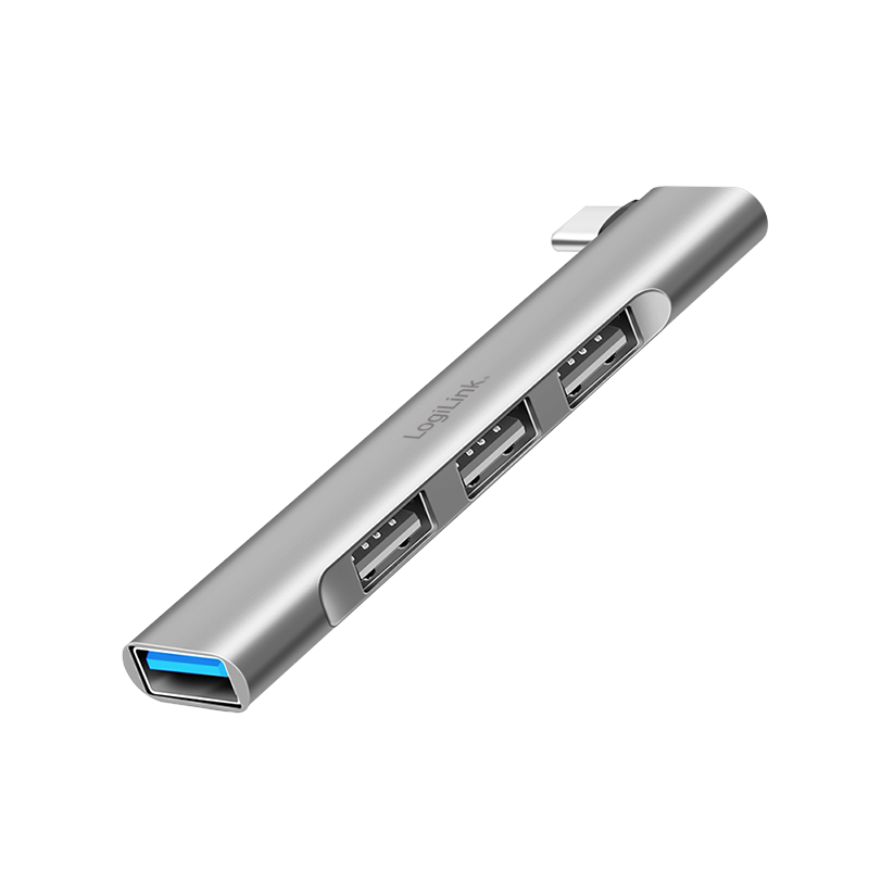 HUB extern LOGILINK, porturi USB: USB-A 3.0 x 1 + USB-A 2.0 x 3, conectare prin USB-C, aluminiu, gri, "UA0437"