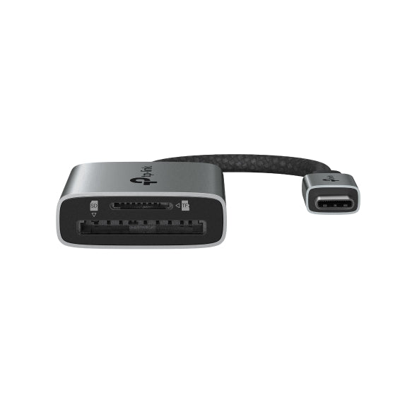 CARD READER extern TP-Link, interfata USB Type-C, citeste/scrie: SD si microSD, suporta carduri maxim 1 TB, lungime cablu 15 cm, metalic, gri "UA430C"