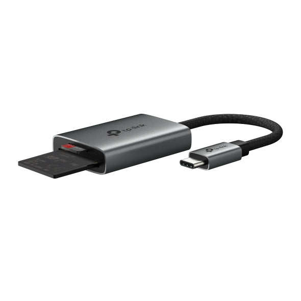 CARD READER extern TP-Link, interfata USB Type-C, citeste/scrie: SD si microSD, suporta carduri maxim 1 TB, lungime cablu 15 cm, metalic, gri "UA430C"