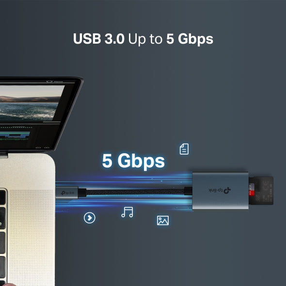CARD READER extern TP-Link, interfata USB Type-C, citeste/scrie: SD si microSD, suporta carduri maxim 1 TB, lungime cablu 15 cm, metalic, gri "UA430C"