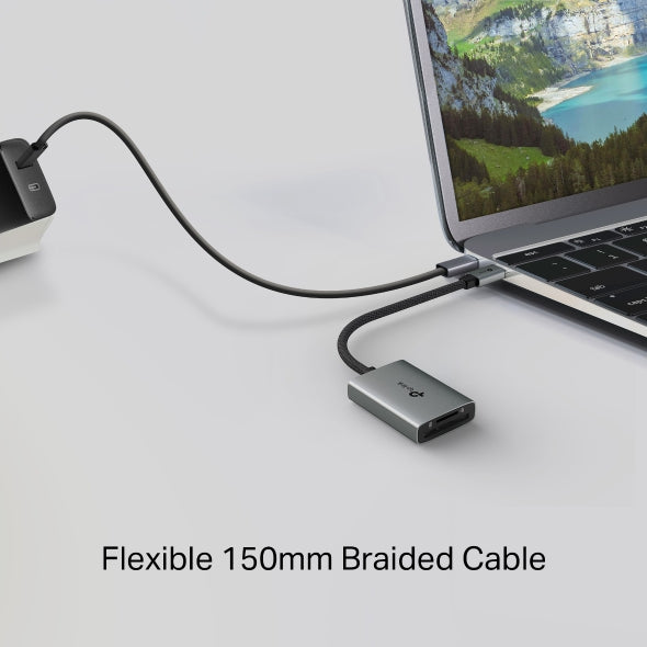 CARD READER extern TP-Link, interfata USB Type-C, citeste/scrie: SD si microSD, suporta carduri maxim 1 TB, lungime cablu 15 cm, metalic, gri "UA430C"