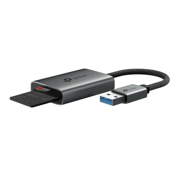 CARD READER extern TP-Link, interfata USB 3.0, citeste/scrie: SD si microSD, suporta carduri maxim 1 TB, lungime cablu 15 cm, metalic, gri "UA430"