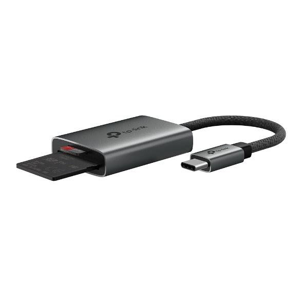 CARD READER extern TP-Link, interfata USB Type-C, citeste/scrie: SD si microSD, suporta carduri maxim 1 TB, lungime cablu 15 cm, metalic, gri "UA440C"
