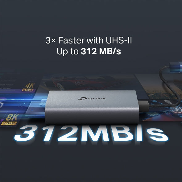 CARD READER extern TP-Link, interfata USB Type-C, citeste/scrie: SD si microSD, suporta carduri maxim 1 TB, lungime cablu 15 cm, metalic, gri "UA440C"