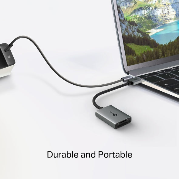 CARD READER extern TP-Link, interfata USB 3.0, citeste/scrie: SD si microSD, suporta carduri maxim 1 TB, lungime cablu 15 cm, metalic, gri "UA430"