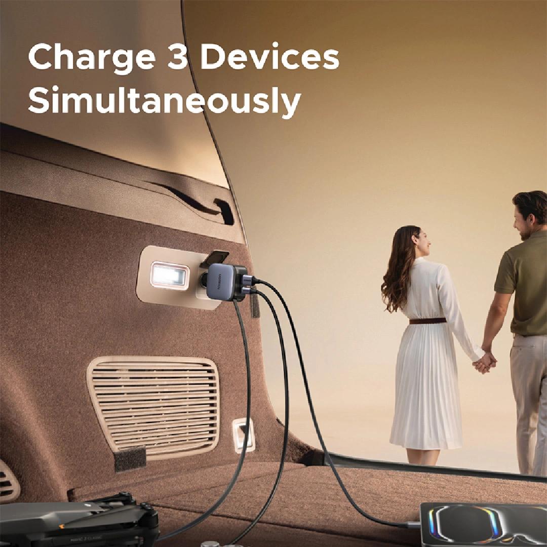 INCARCATOR auto Ugreen, "EC604" 1 x USB, 2 x USB Type-C, include cablu retractabil 0.7m USB Type-C, total output 145W, pt. bricheta auto, gri "55910B"