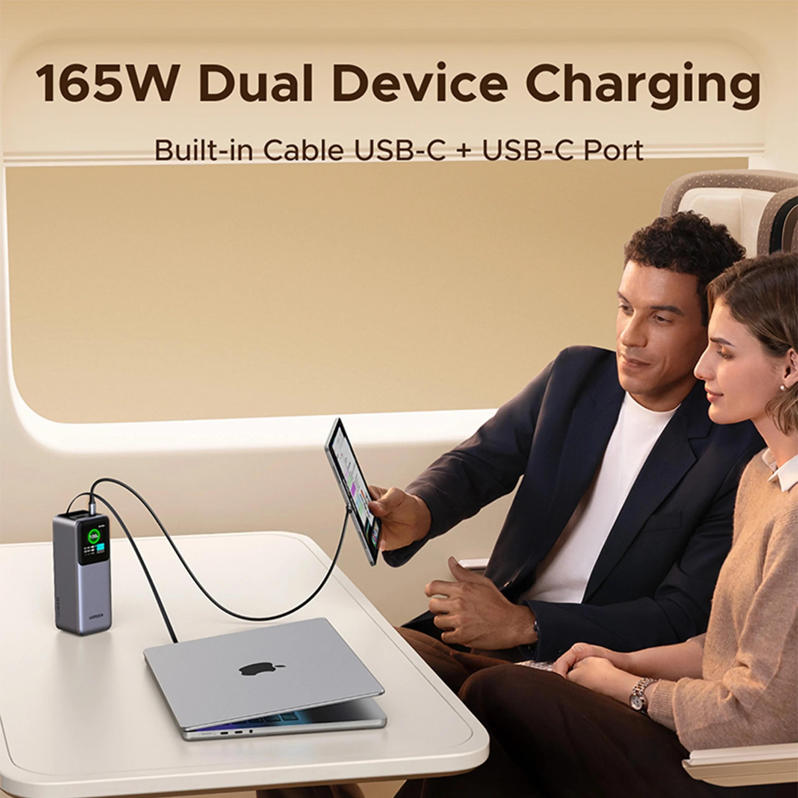 POWER BANK Ugreen "PB726", 20000mAh, 165W PD3.0 , 1 x USB, 2 x USB Type-C, 1 x USB Type-C cablu integrat, display, gri, "55987B"