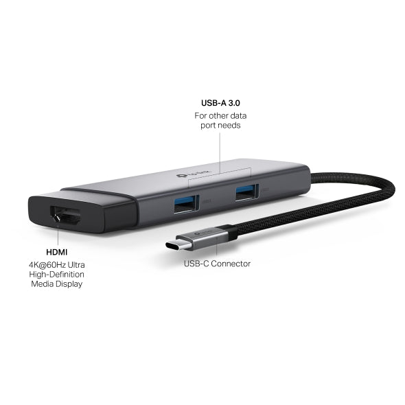 DOCKING STATION TP-Link, porturi USB: USB 3.0x2 + USB-C PDx1, USB-C x 1, 1 x HDMI, conectare prin USB Type-C, lungime cablu 10 cm, gri, "UH5020C"