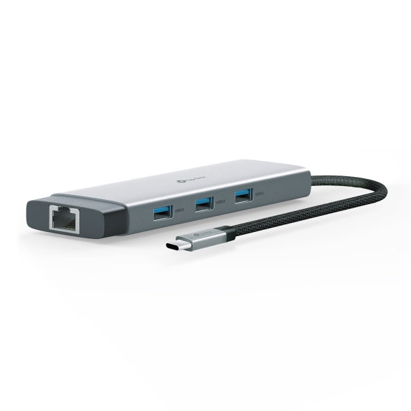 DOCKING STATION TP-Link, porturi USB: USB 3.0x3 + USB-C PDx1, USB-C x 1, 1 x HDMI, RJ-45 Gigabit x 1 conectare prin USB Type-C,lungime cablu 10 cm, gri, "UH9120C"